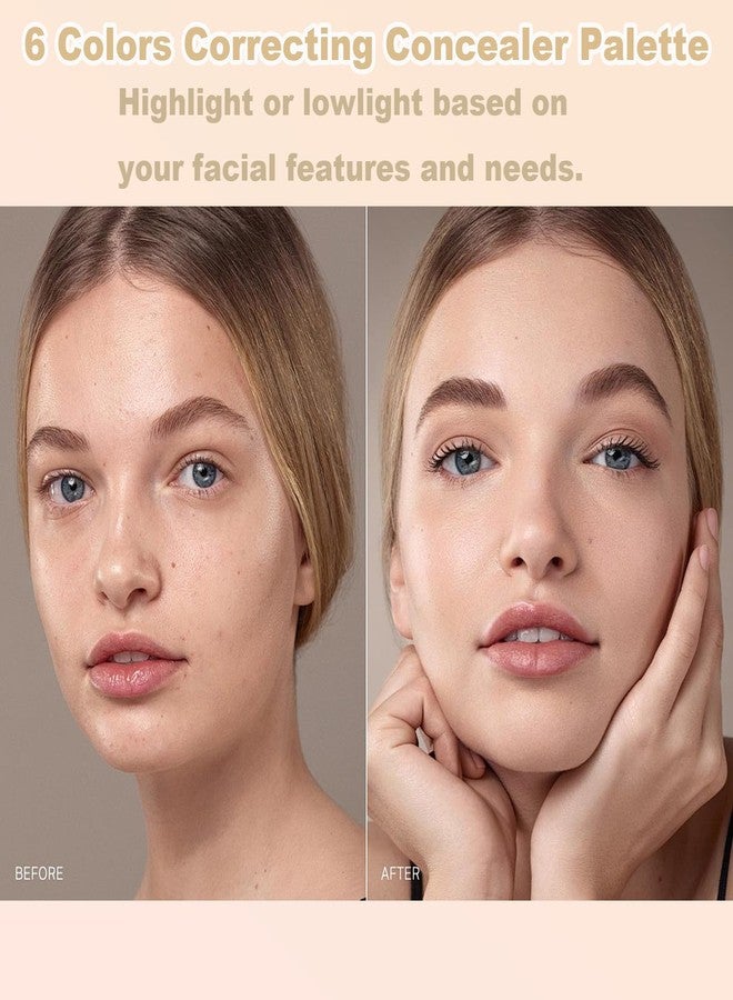 TIRDET 6 Colors Correcting Concealer Palette, 6 In 1 Contour Palette with 2 Packs Brush, Makeup Palette Contouring Foundation Color Corrector Palette, Color Corrector for Dark Circles, Blemish, Acne - Image 2